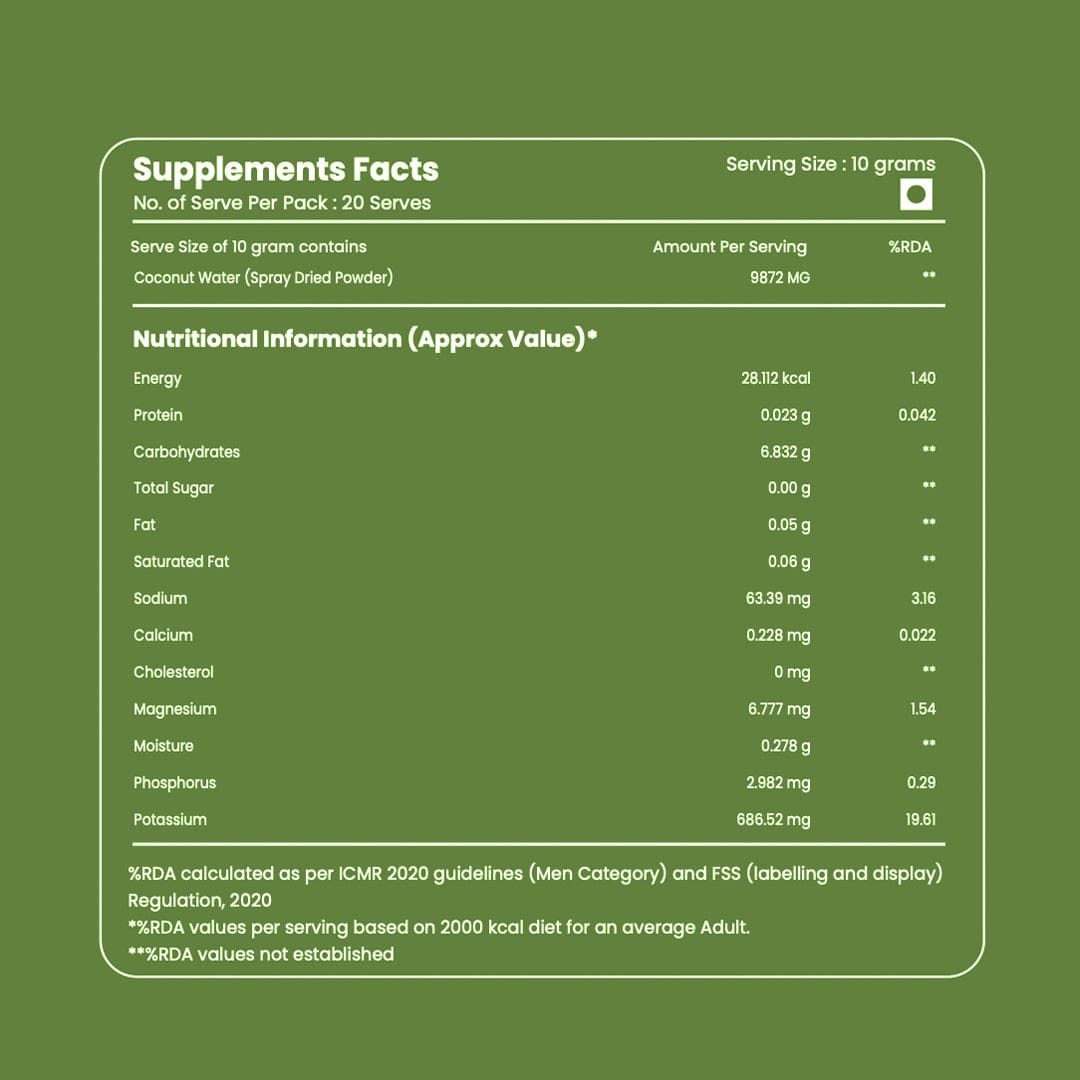 Ultra Hydration Supplement 200g | 10g Serving Size | Coconut Water Powder, Magnesium Glycinate, Himalayan, Himalayan Pink Salt & Monk Fruit | Replenish Electrolytes & Stay Hydrated