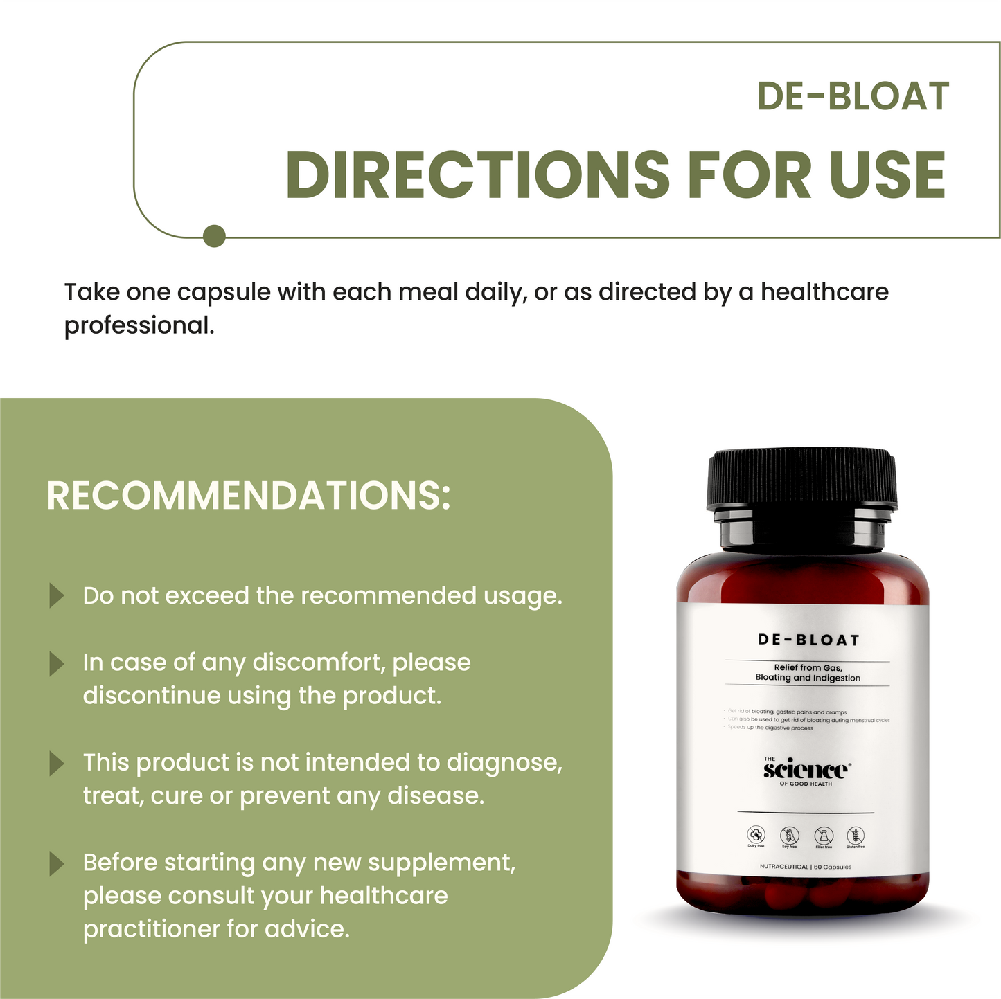 De-Bloat Supplement – Natural Digestion Support & Bloating Relief Optimal Metabolism – 60 Capsules