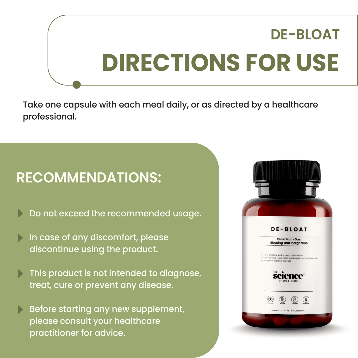 De-Bloat Supplement – Natural Digestion Support & Bloating Relief Optimal Metabolism – 60 Capsules