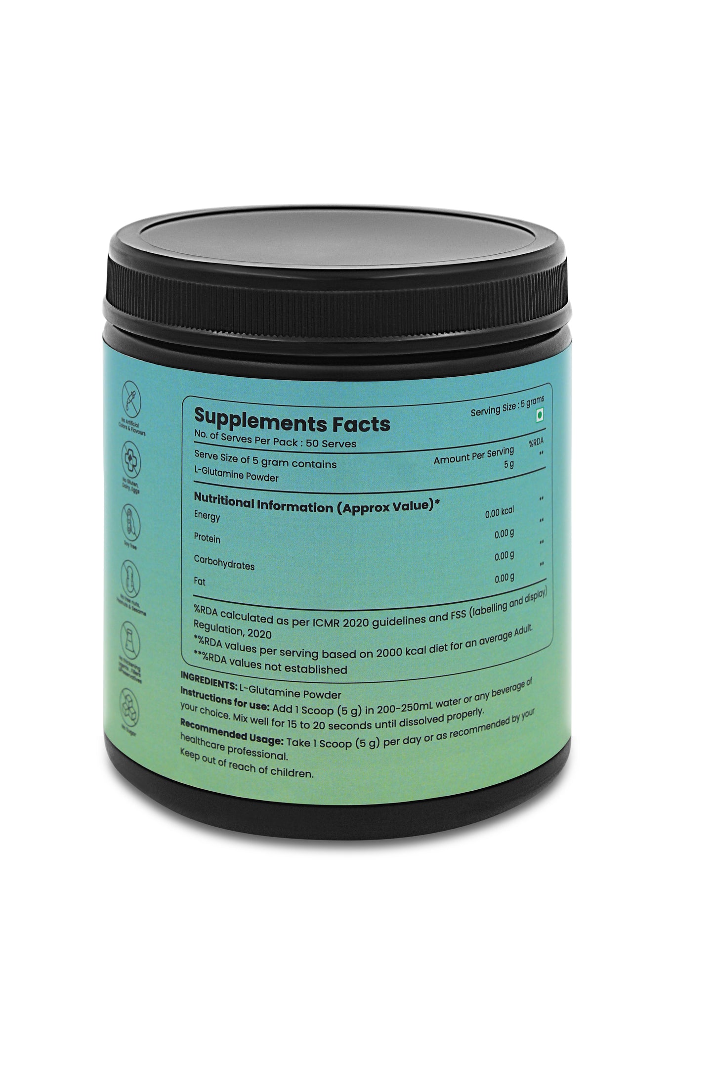 L-Glutamine Supplement - 5g Serving Size | Pure & Potent | Unflavored | The Science of Good Health