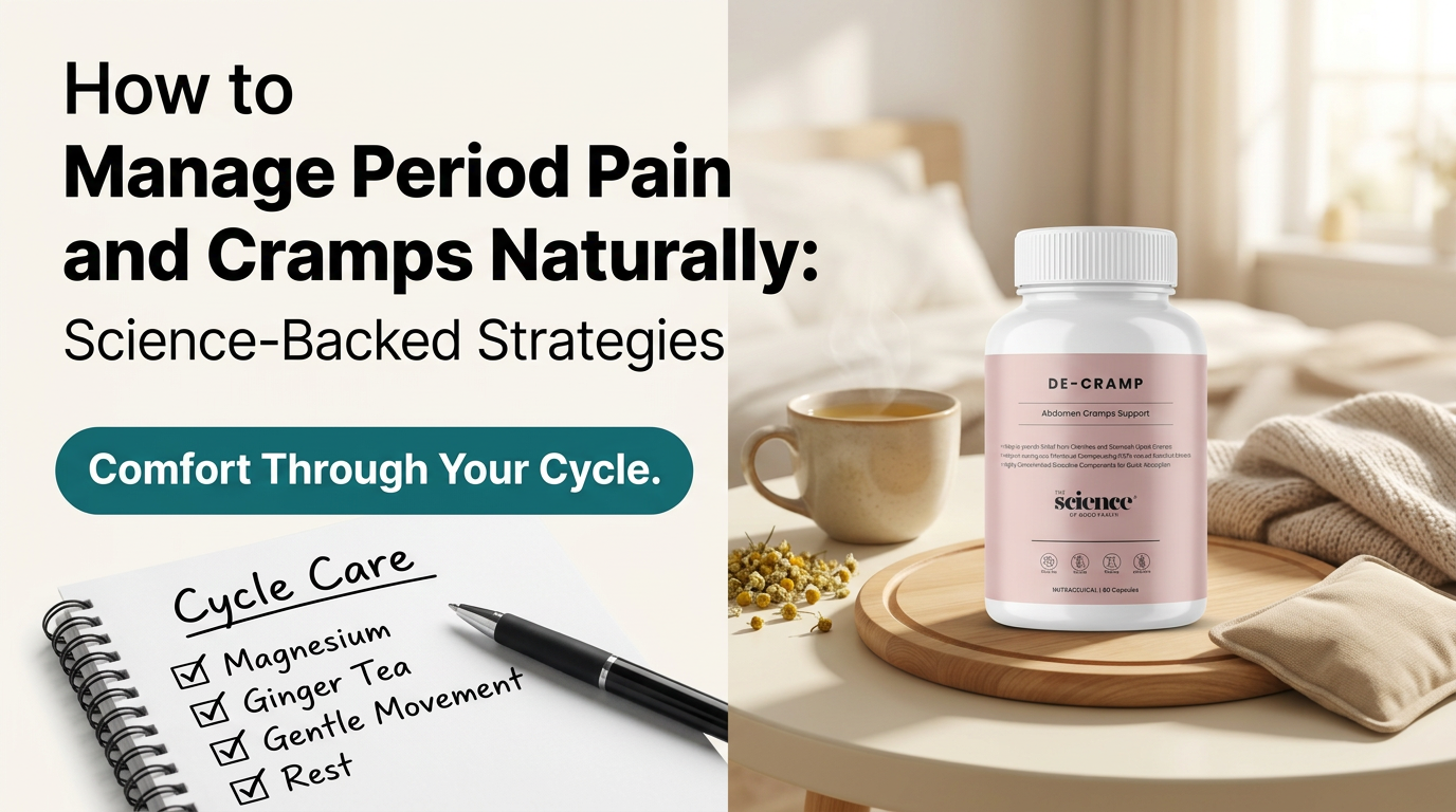 How to Manage Period Pain and Cramps Naturally — The Science of Good Health blog hero graphic