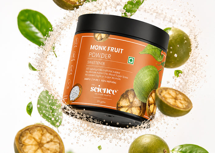 The Science of Good Health Blood Sugar Support collection, featuring our natural Monk Fruit Sweetener and blood sugar balance essentials