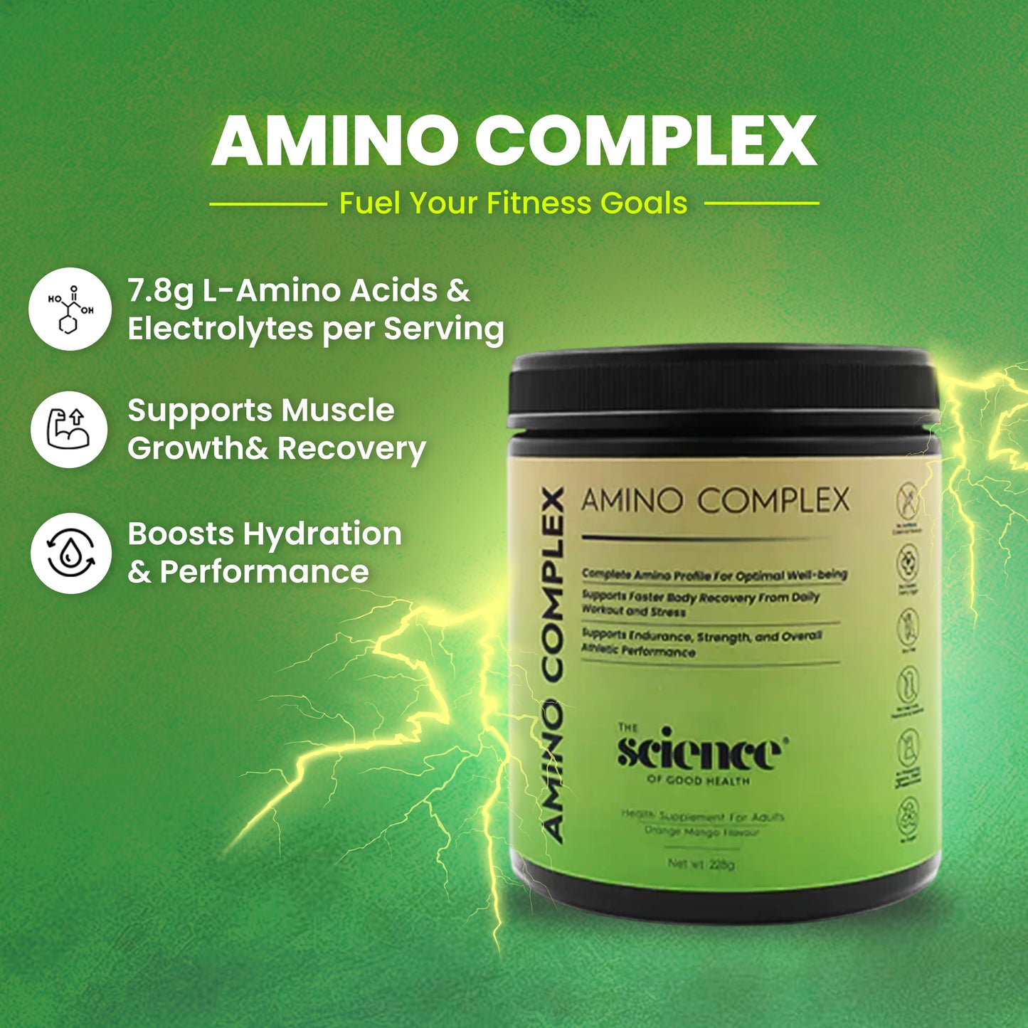 Amino Complex Supplement 228g | 7.8g Serving Size | Amino Acids & Electrolyte Blend