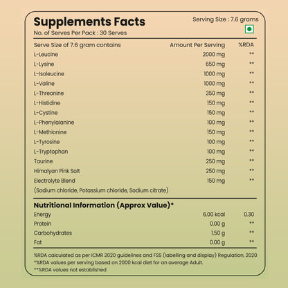 Amino Complex Supplement 228g | 7.8g Serving Size | Amino Acids & Electrolyte Blend