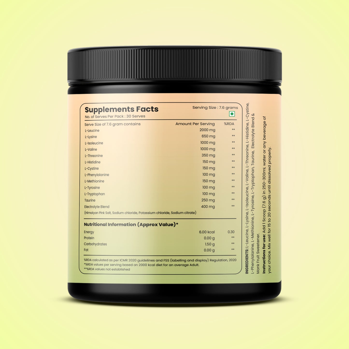 Amino Complex Supplement 228g | 7.8g Serving Size | Amino Acids & Electrolyte Blend