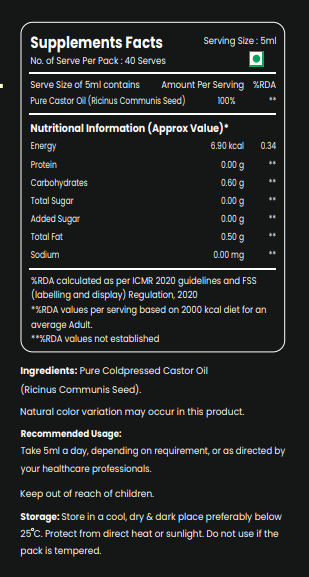 Premium Pure Castor Oil -  200 ml