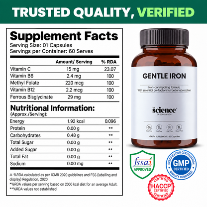 Gentle Iron Supplement – Non-Constipating Iron for Energy & Hemoglobin Support