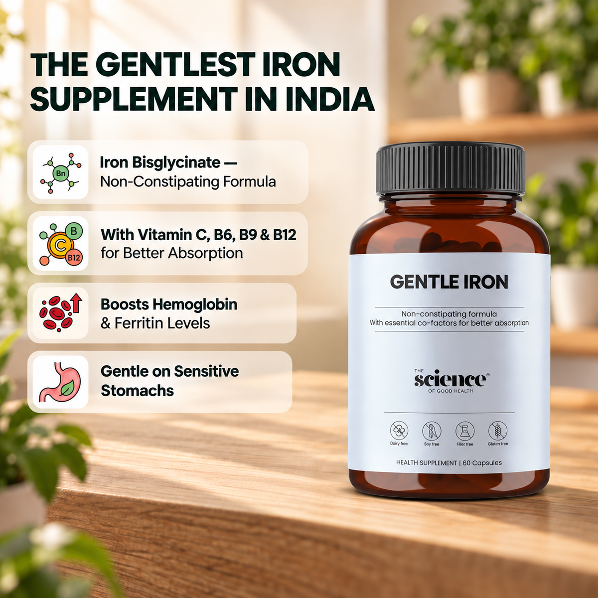 Gentle Iron Supplement – Non-Constipating Iron for Energy & Hemoglobin Support