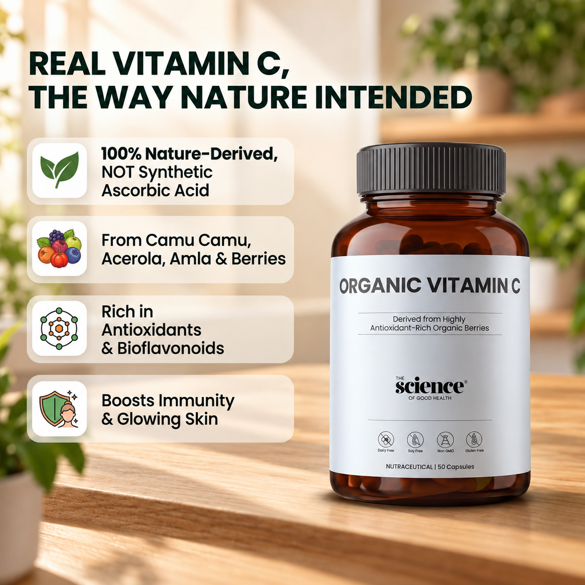 Organic Vitamin C – Immune Support & Antioxidant Supplement Optimal Metabolism – 60 Capsules