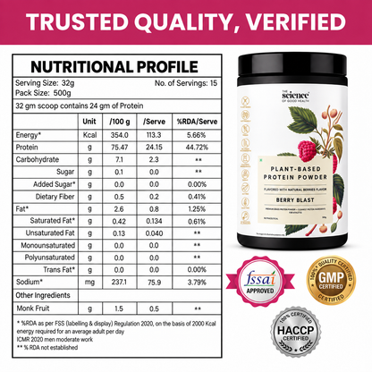 Vegan Berry Blast Protein Powder – Plant-Based, Clean Protein Shake 500gm