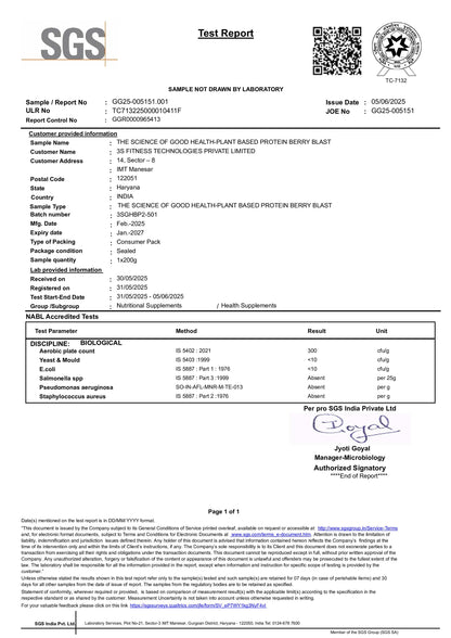 Vegan Berry Blast Protein Powder – Plant-Based, Clean Protein Shake 500gm