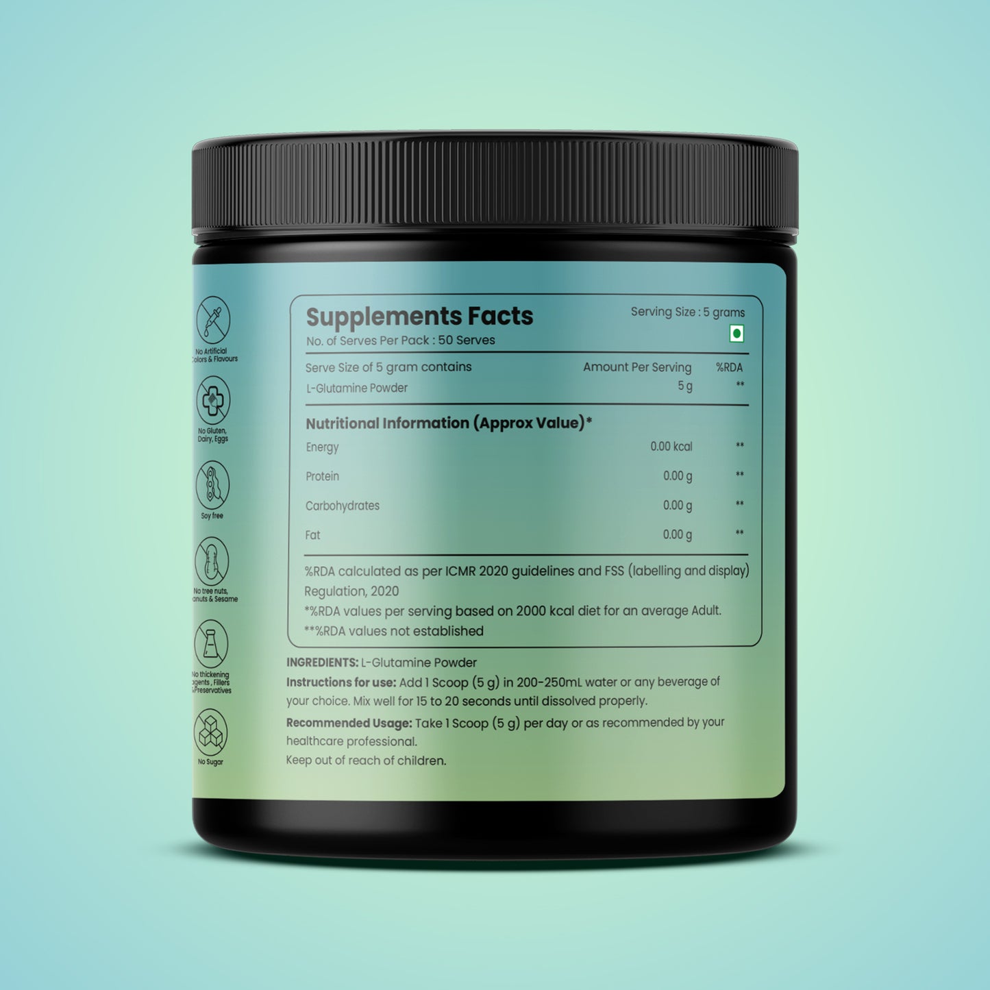 L-Glutamine Supplement - 5g Serving Size | Pure & Potent | Unflavored | The Science of Good Health