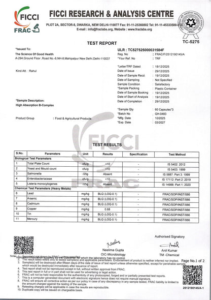 High Absorption B-Complex – Energy & Nervous System Support Optimal Metabolism – 60 Capsules