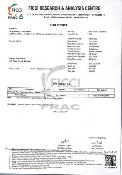 High Absorption B-Complex – Energy & Nervous System Support Optimal Metabolism – 60 Capsules