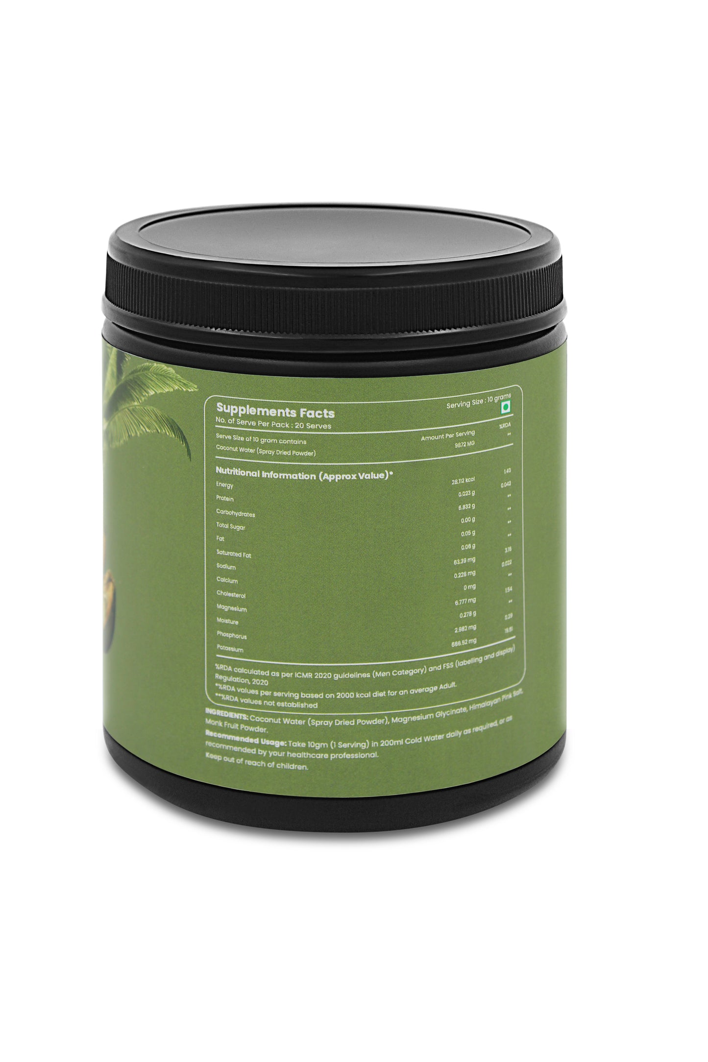 Ultra Hydration Supplement 200g | 10g Serving Size | Coconut Water Powder, Magnesium Glycinate, Himalayan, Himalayan Pink Salt & Monk Fruit | Replenish Electrolytes & Stay Hydrated