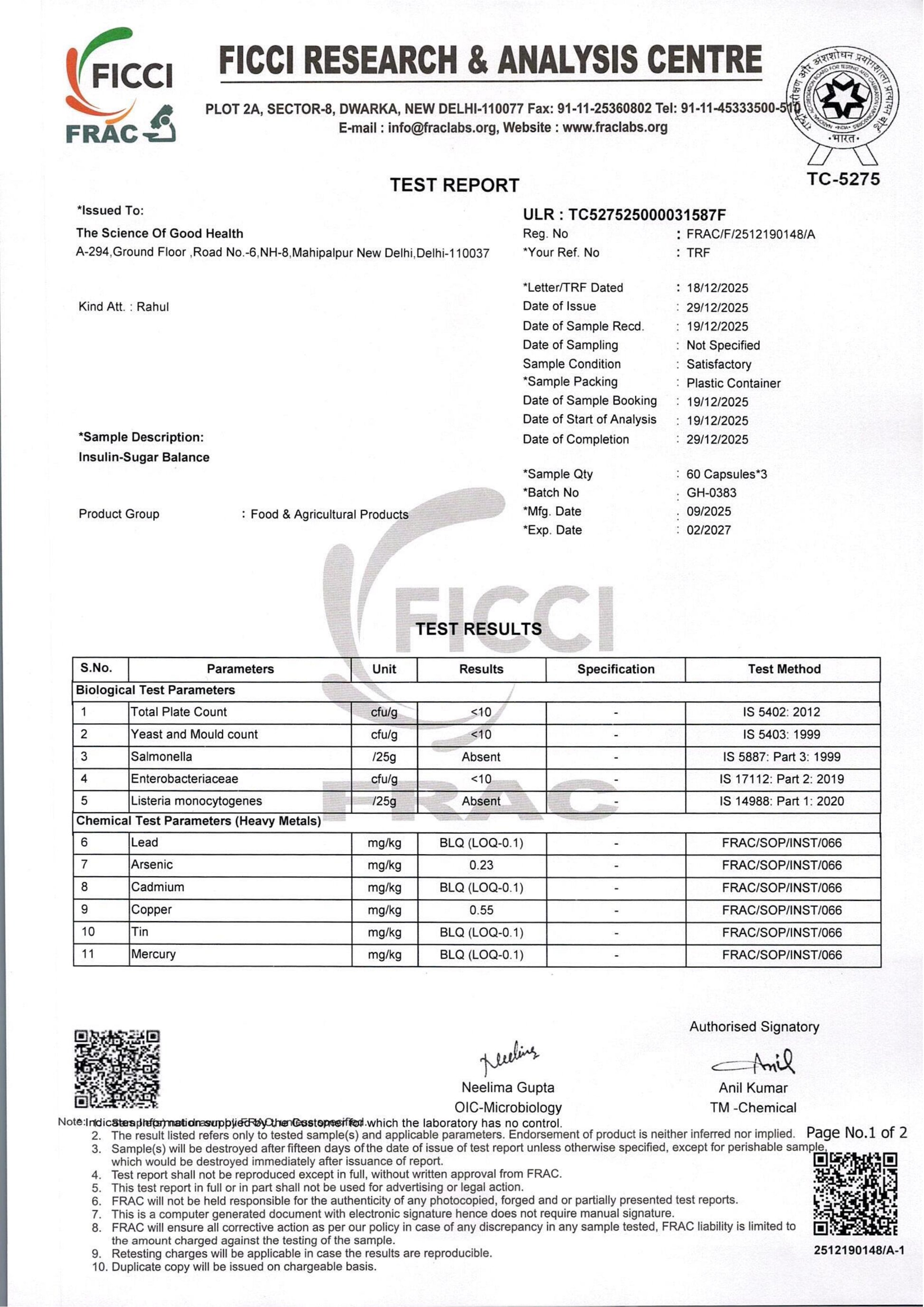 Insulin Sugar Balance by TSGH – FSSAI certified supplement