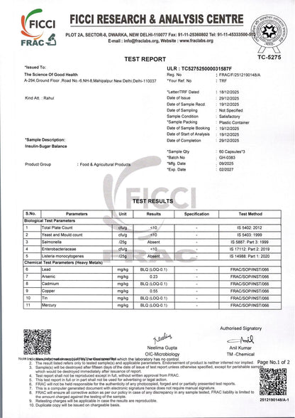 Insulin Sugar Balance by TSGH – FSSAI certified supplement