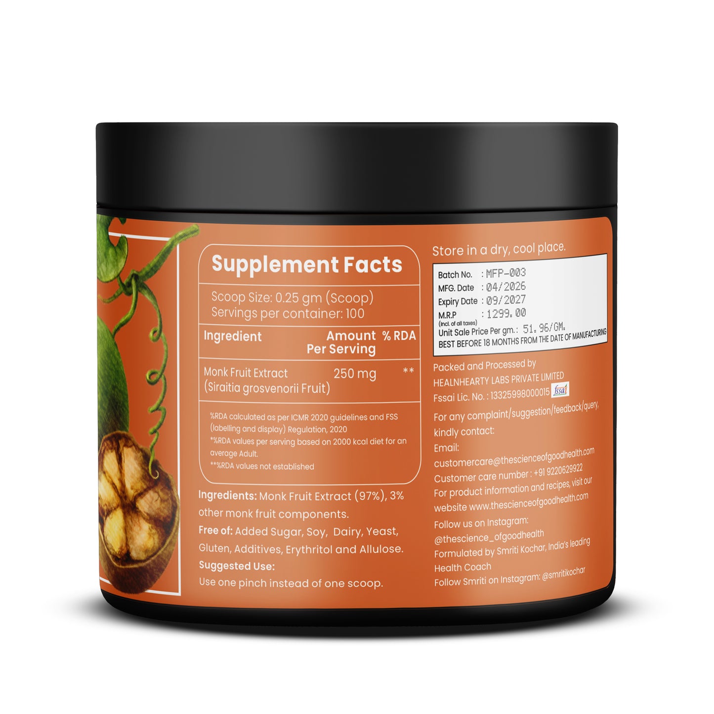 Monk Fruit Sweetener – 100% Pure and Natural Zero-Calorie Sugar Alternative