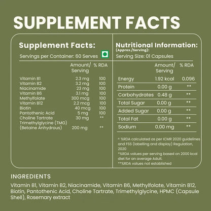 High Absorption B-Complex – Energy & Nervous System Support Optimal Metabolism – 60 Capsules