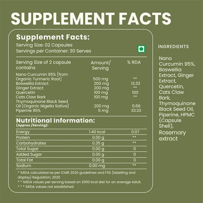 Inflammation Relief Supplement – Natural Pain, Allergy & Respiratory Support Optimal Metabolism – 60 Capsules