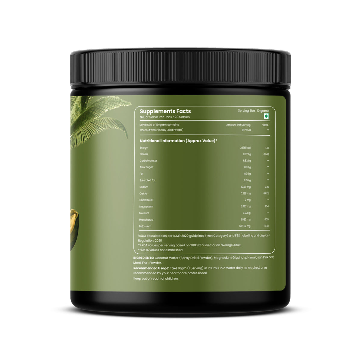 Ultra Hydration Supplement 200g | 10g Serving Size | Coconut Water Powder, Magnesium Glycinate, Himalayan, Himalayan Pink Salt & Monk Fruit | Replenish Electrolytes & Stay Hydrated
