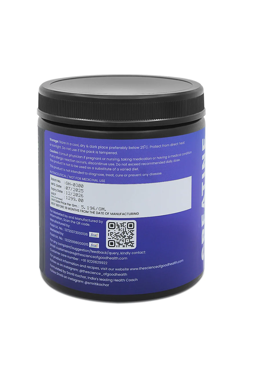 Creatine Monohydrate Supplement - 3g Serving Size | Pure & Potent | Unflavored | The Science of Good Health