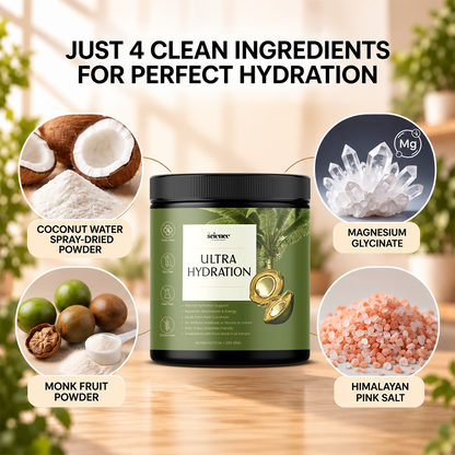 Ultra Hydration Supplement 200g | 10g Serving Size | Coconut Water Powder, Magnesium Glycinate, Himalayan, Himalayan Pink Salt & Monk Fruit | Replenish Electrolytes & Stay Hydrated