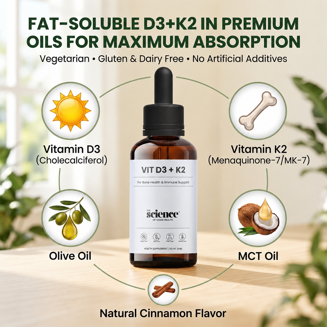 Vitamin D3 + K2 Drops – Bone Health & Immune Support Liquid Supplement - 30ml