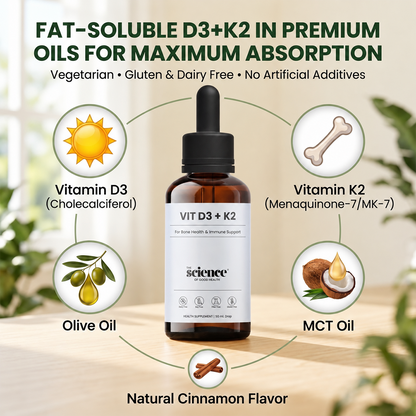 Vitamin D3 + K2 Drops – Bone Health & Immune Support Liquid Supplement - 30ml
