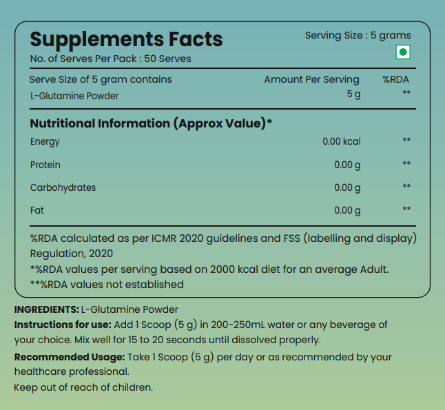 L-Glutamine Supplement - 5g Serving Size | Pure & Potent | Unflavored | The Science of Good Health