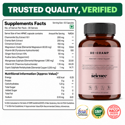 De-Cramp Supplement – IBS & Periods Cramp Relief Formula Optimal Metabolism – 60 Capsules