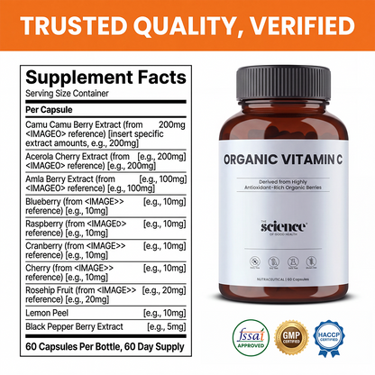 Organic Vitamin C – Immune Support & Antioxidant Supplement Optimal Metabolism – 60 Capsules