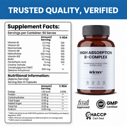 High Absorption B-Complex – Energy & Nervous System Support Optimal Metabolism – 60 Capsules