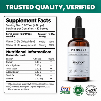 Vitamin D3 + K2 Drops – Bone Health & Immune Support Liquid Supplement - 30ml