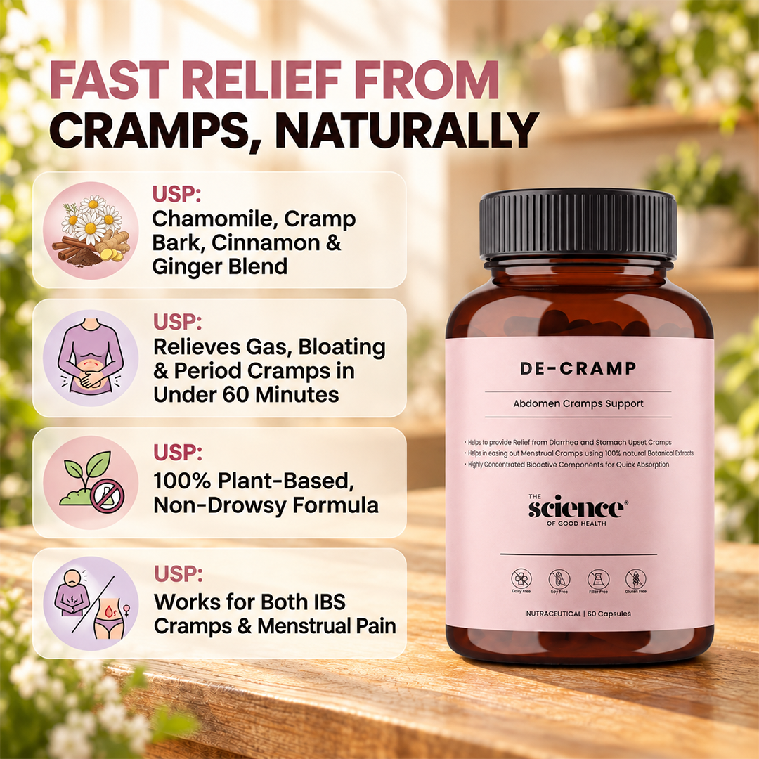 De-Cramp Supplement – IBS & Periods Cramp Relief Formula Optimal Metabolism – 60 Capsules